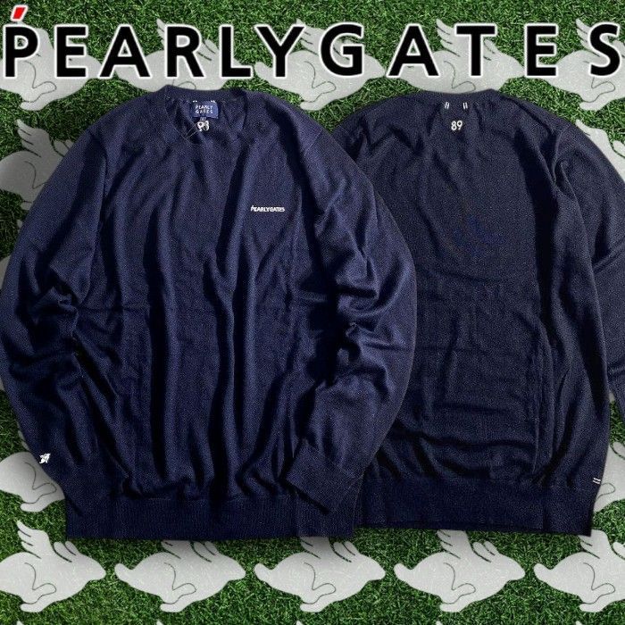 PEARLY GATES パーリーゲイツ ゴルフ ESSENTIAL SERIES ピュアカシミヤ フライングラビット刺繍 薄手 丸首 長袖 ニット セーター ゴルフウェア 053-2970051 定価4.1万 ダークネイビー ▲046 50212w01