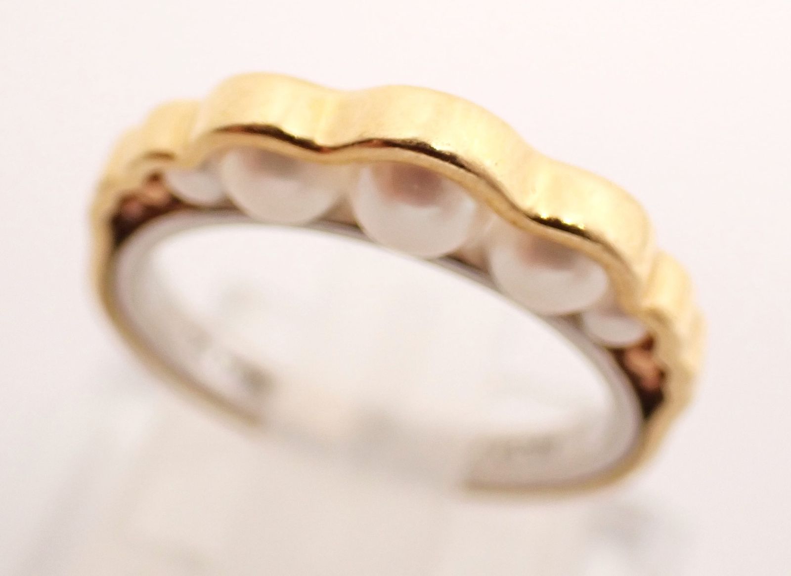 美品 田崎(タサキ) リキッドパールリング Pt900/K18YG 7.5号(#48) 4.1g  