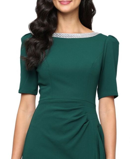 送料無料 アレックスイブニングス レディース ワンピース トップス Women s Embellished-Neck Ruffle Gown PINE