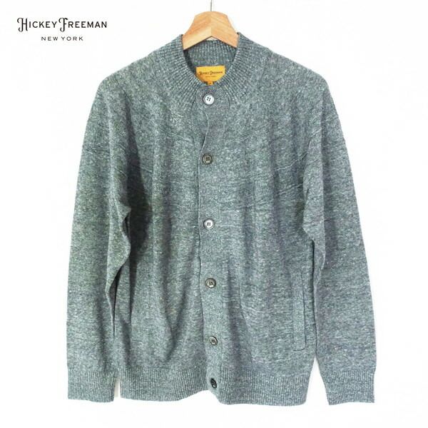 80%OFF ヒッキーフリーマン Hickey Freeman ニットカーディガン L MKN1160 Lサイズ グレー メンズ 長袖 コットン×リネン ハイネック 日本製 春夏 969-212