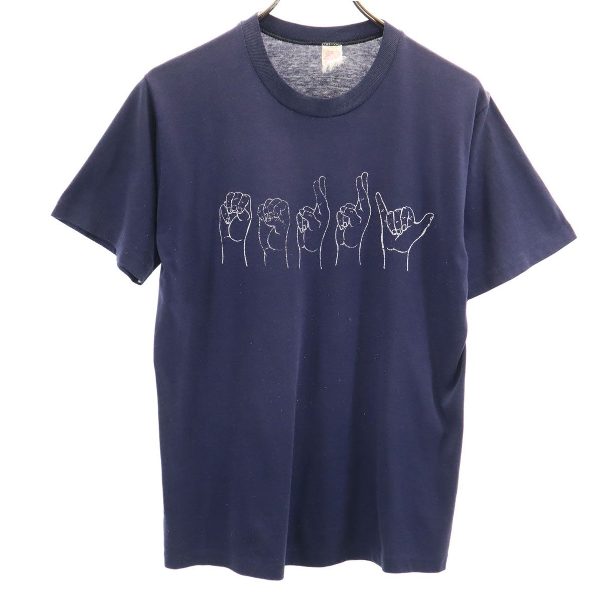 VINTAGE ヴィンテージ 80s USA製 手話 プリント 半袖 シングルステッチ 