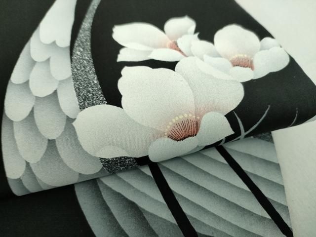 平和屋着物○創作 両面 太鼓柄袋帯 花鳥文 黒地 正絹 逸品 DAAS3539ps