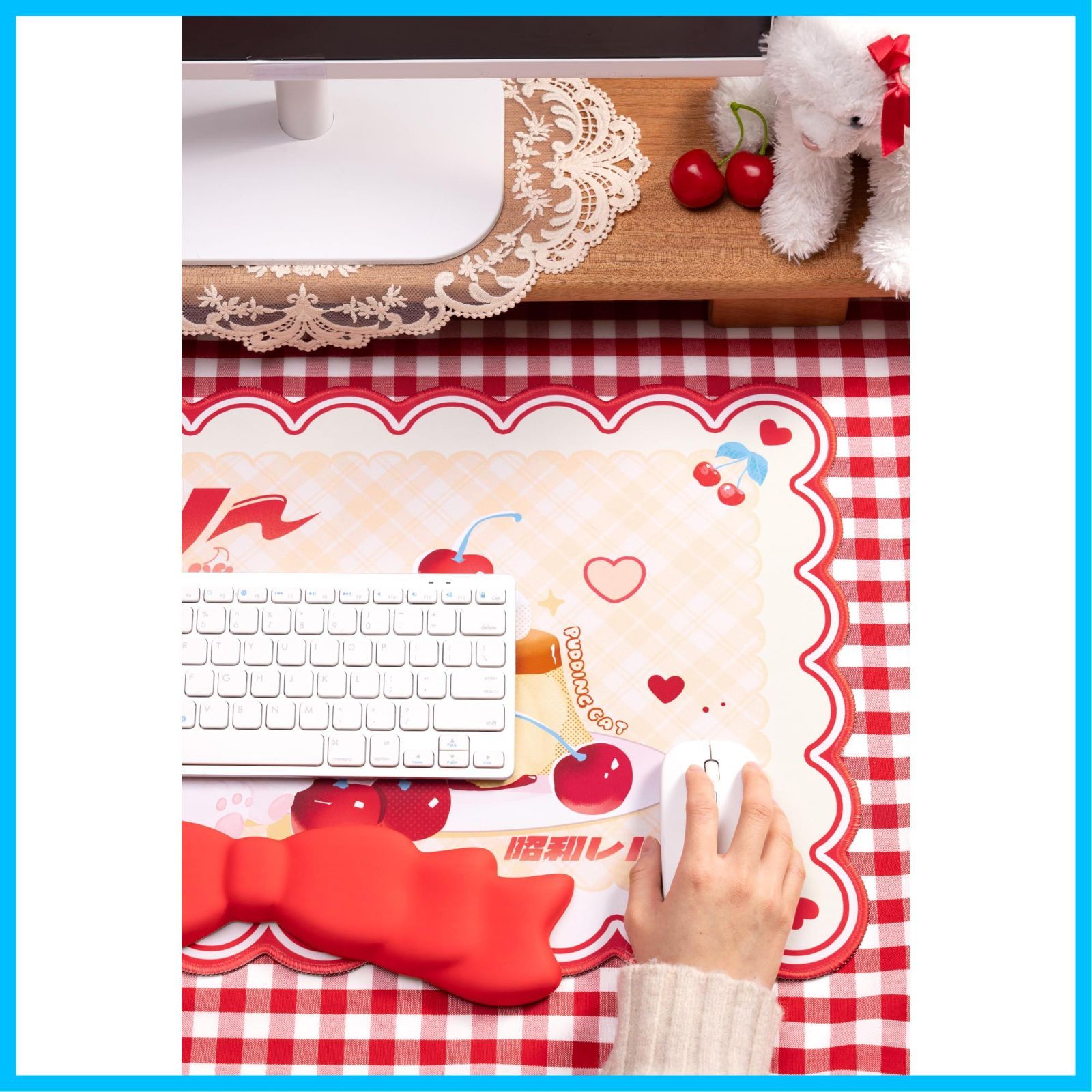 GeekShare かわいい猫ベーカリー リストレスト サポート マウスパッドセット - 滑り止めゴムベースと軽量形状記憶フォーム リストレスト デスクマット キーボー GeekShare リストレスト 大型マウスパット 防水材質 清潔し