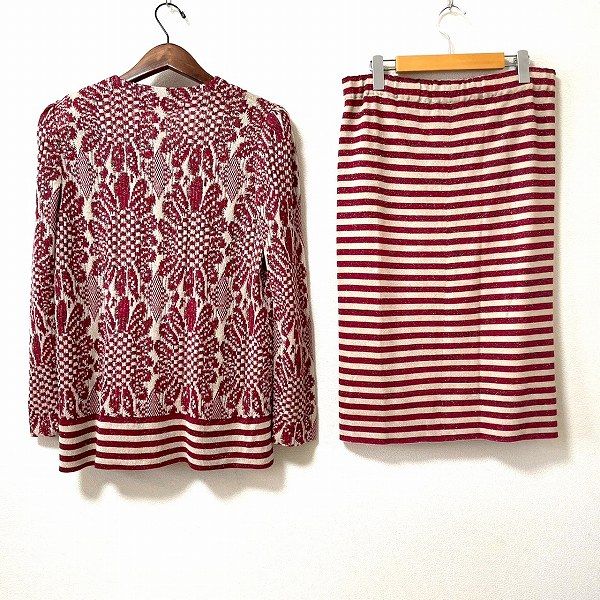 anc サイトウトヨコ 斉藤都世子 セットアップ 赤系 ベージュ ニット ラメ バラボタン 柄 ボーダー レディース 967099