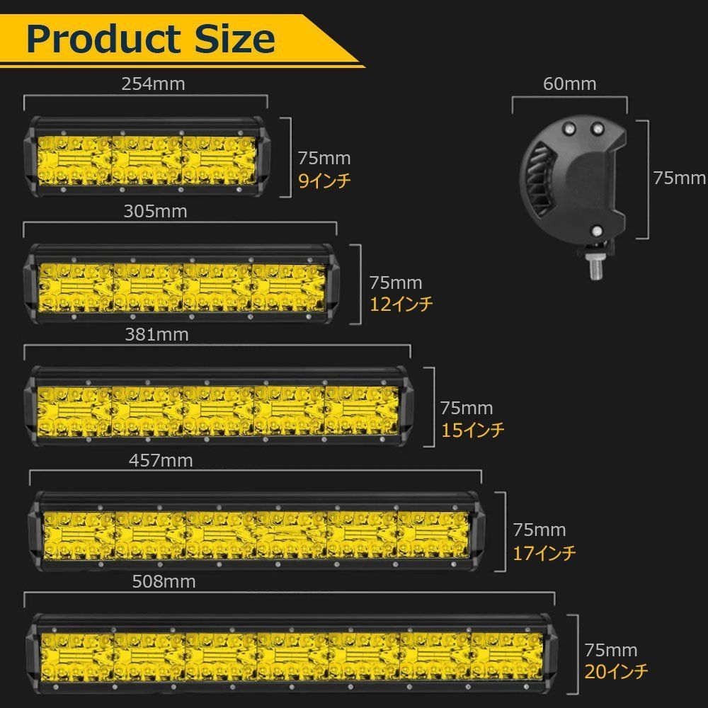 作業現場 レジャー 9インチ LED ワークライト 作業灯 180W イエロー 