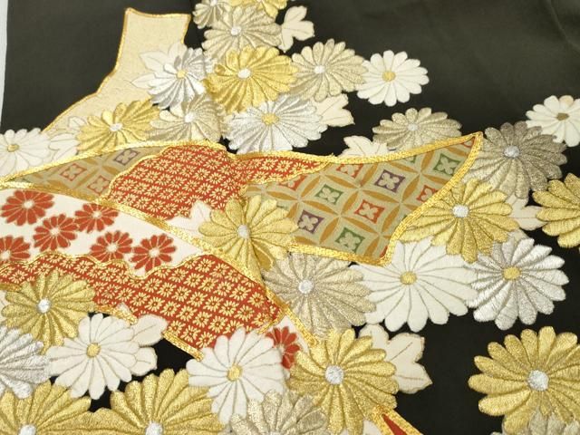平和屋着物○豪華黒留袖 駒刺繍 正倉院更紗花鳥文 金彩 正絹 逸品