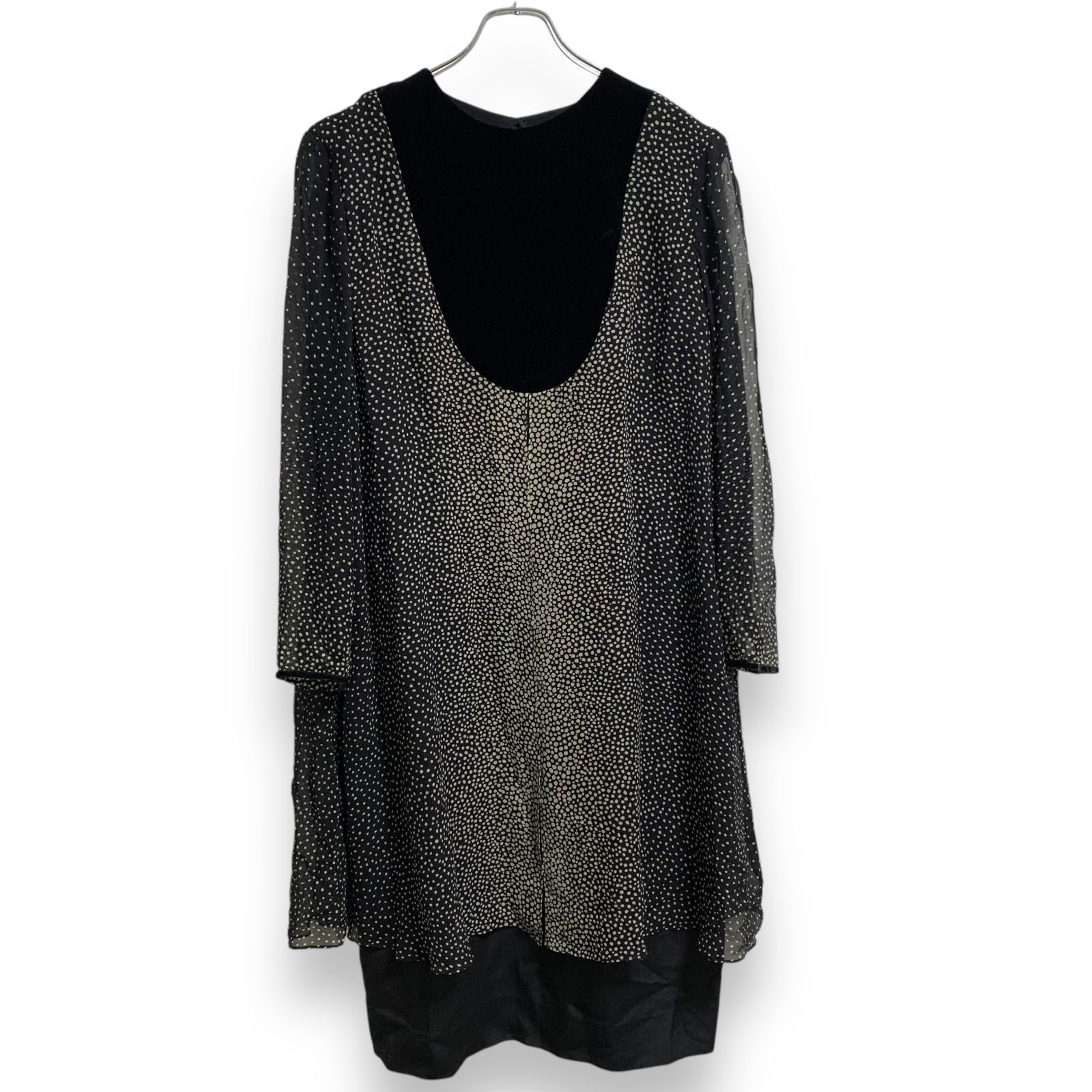 Akris アクリス ブラック×ホワイト 水玉 ワンピース 長袖 シルク