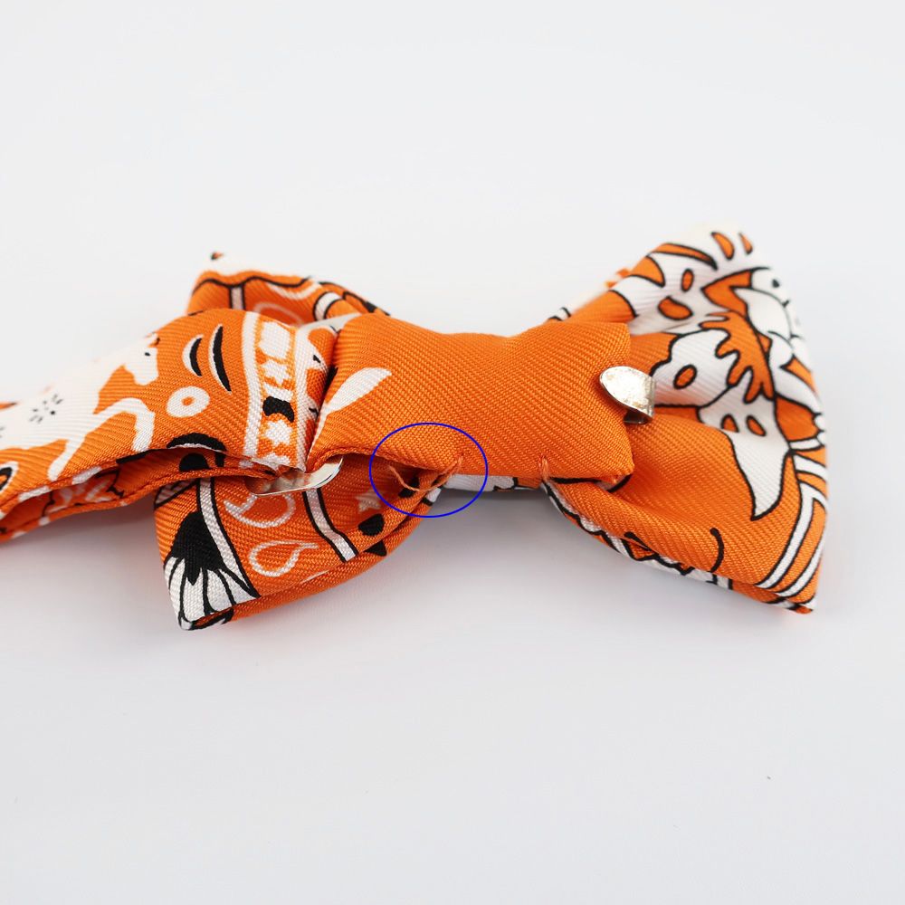 天白】【HERMES】エルメス 蝶ネクタイ オレンジ系×ホワイト系