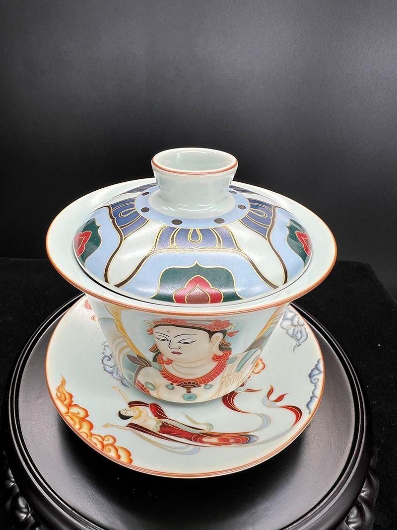 景徳鎮 青花磁器竜紋三才蓋碗 煎茶器 新品未使用 未使用