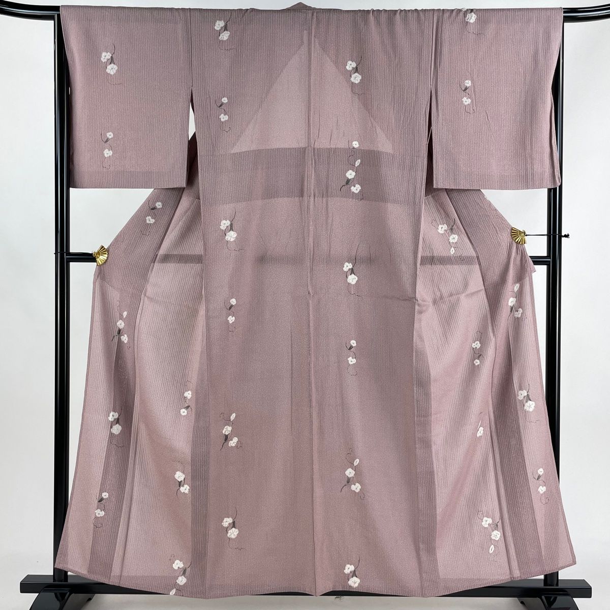 小紋 身丈157.5cm 裄丈66.5cm M 薄物 草花 絞り 赤紫 正絹 秀品