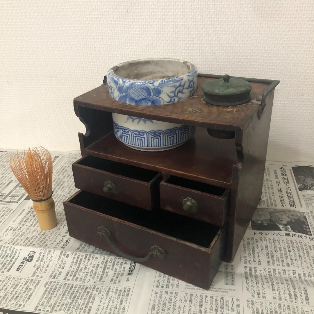 アンティーク 煙草盆 手提げ 小引き出し付き ＃744