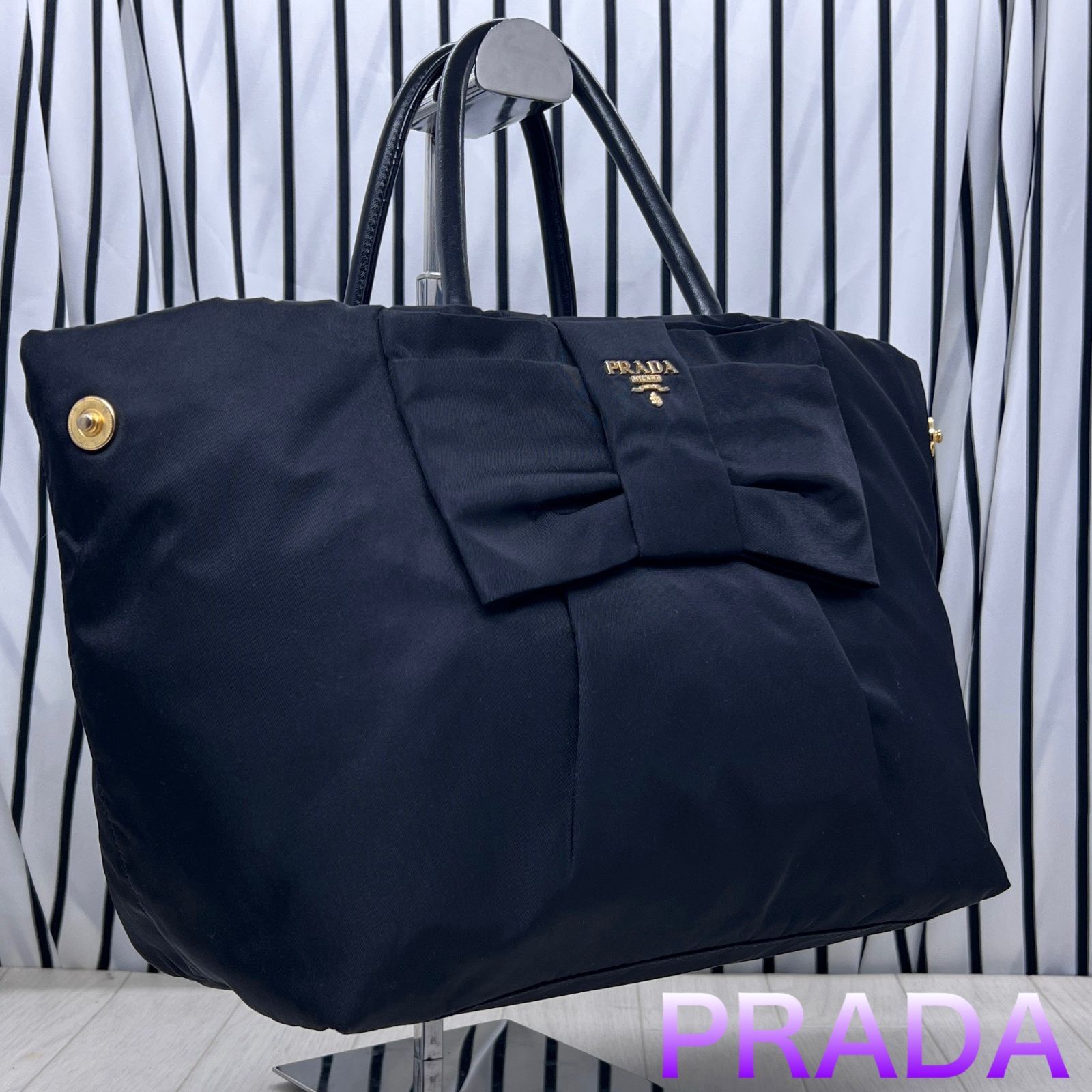 ★②-aと③-aのセット 美品】PRADA×プラダ A4収納可能金色プレートトートバッグ