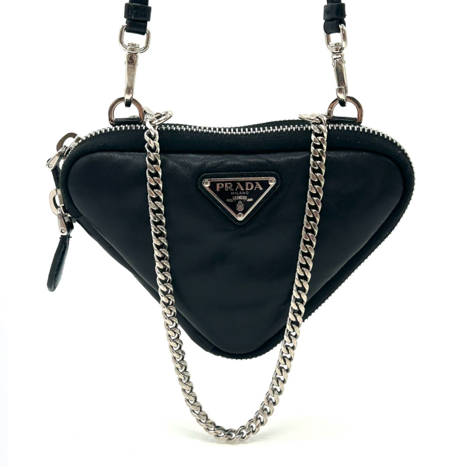 PRADA ショルダーバッグ トライアングルロゴ チェーンショルダー シルバー 46185-1.jpg