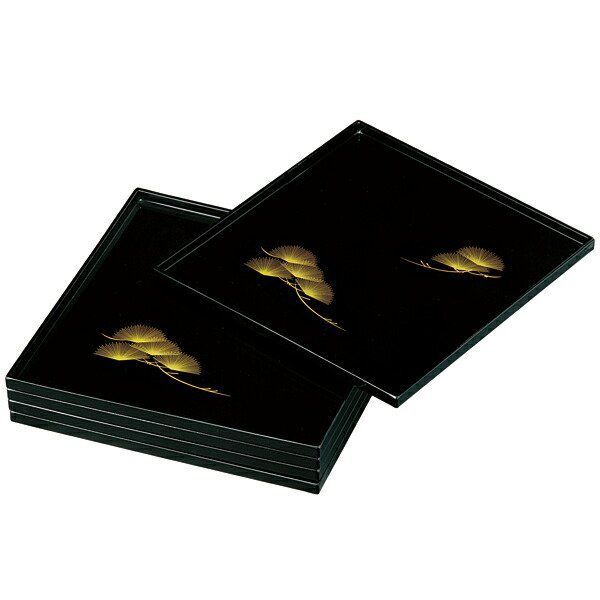 紀州塗り ９寸 角盆 黒 夫婦松(5枚組) お盆 トレー トレイ おぼん 日本製 国産