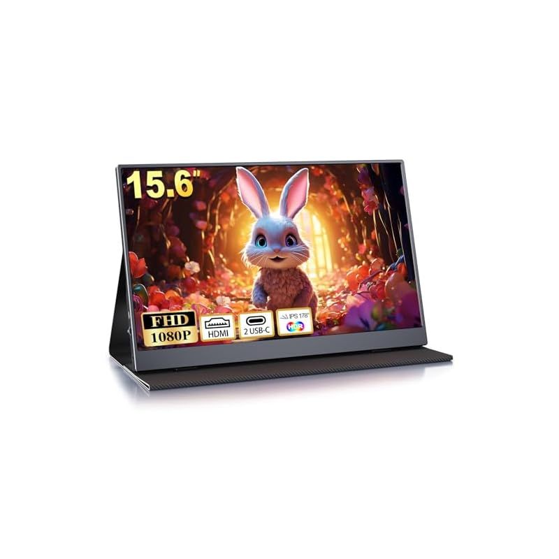 モバイルモニター 15.6インチ ディスプレイ 1920x1080FHD ゲーミングモニター スイッチ用 非光沢IPSパネル高輝度400nits HDRモード対応 薄型 スピーカー内蔵 標準HD|USB-A|Type-C|mini HDMI端子 ブラック 0