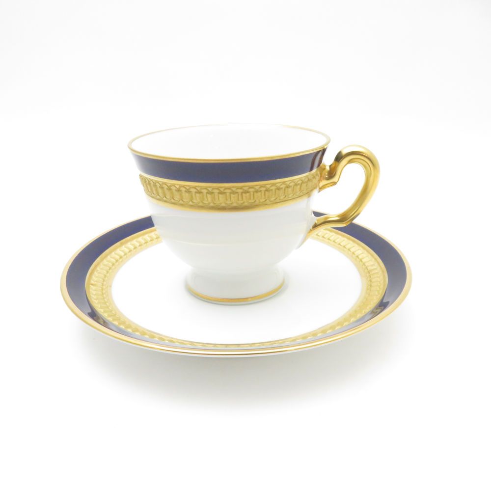 ♥ OKURA 大倉陶園 ロイヤルブルークラウン 瑠璃エンボス デミタスカップ＆ソーサー モカ エスプレッソ 金彩 SM4657A3