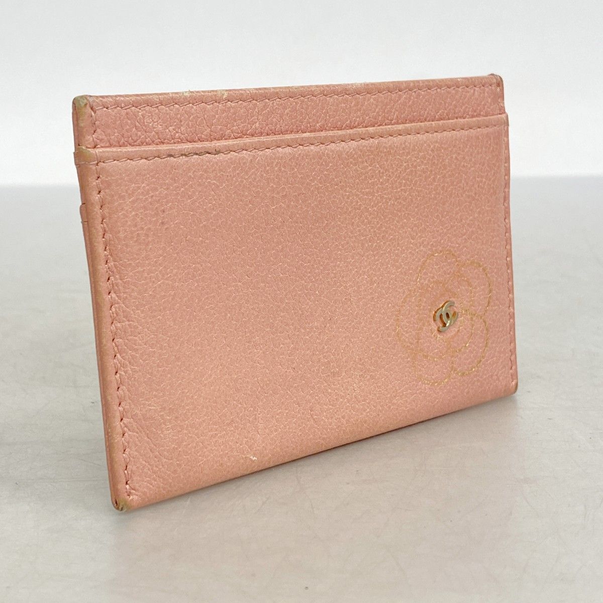 5mb1546-h シャネル カードケース カメリア レザー ピンク シルバー金具 レディース