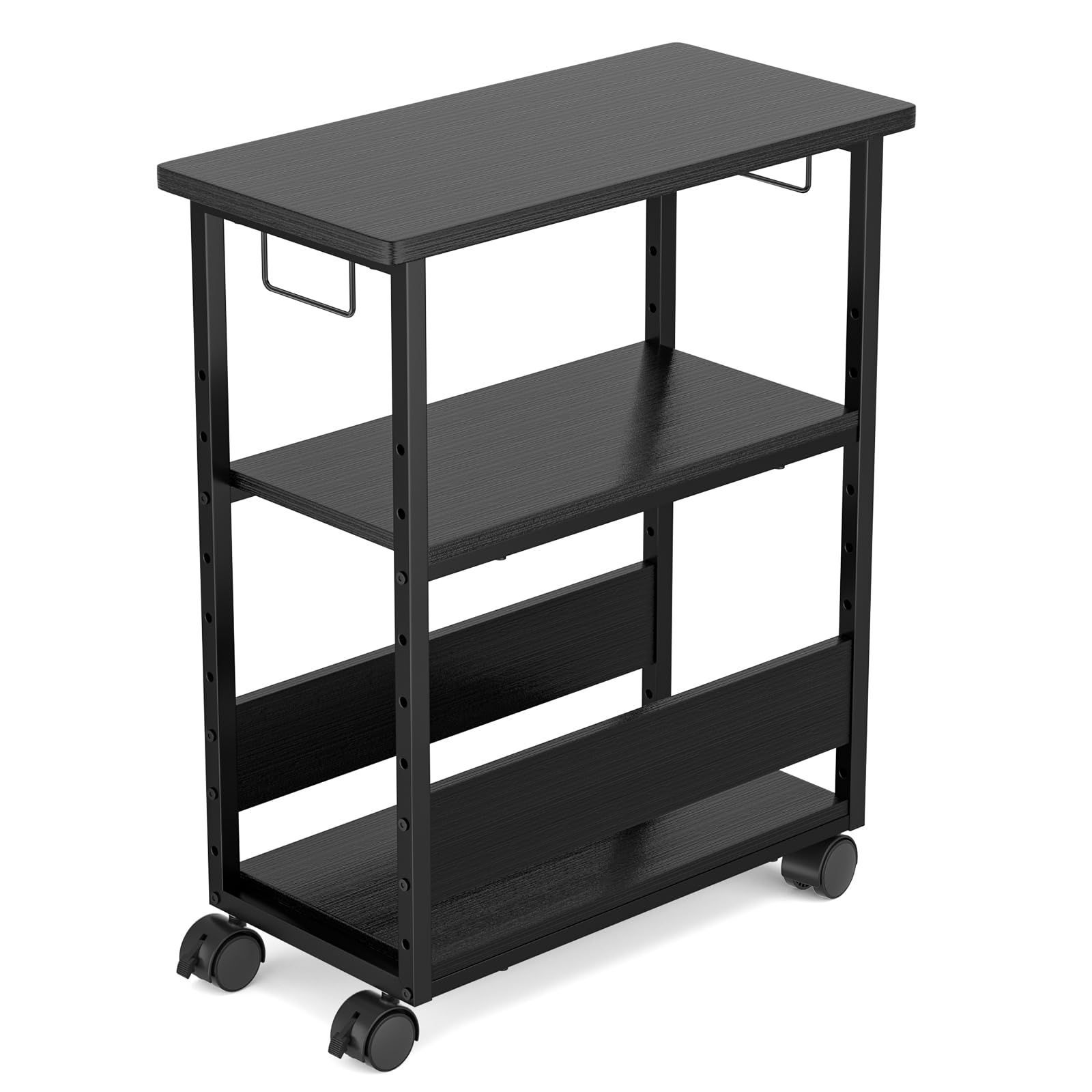 PCワゴン 複合機ラック CPUワゴン キャスター付き パソコンワゴン デスクワゴン 棚板高さ調節 パソコン収納 木製 デスクサイドワゴン MIYOKI 収納棚 ストッパー付き 移動便利 幅60×奥行30×高さ70cm ブラック