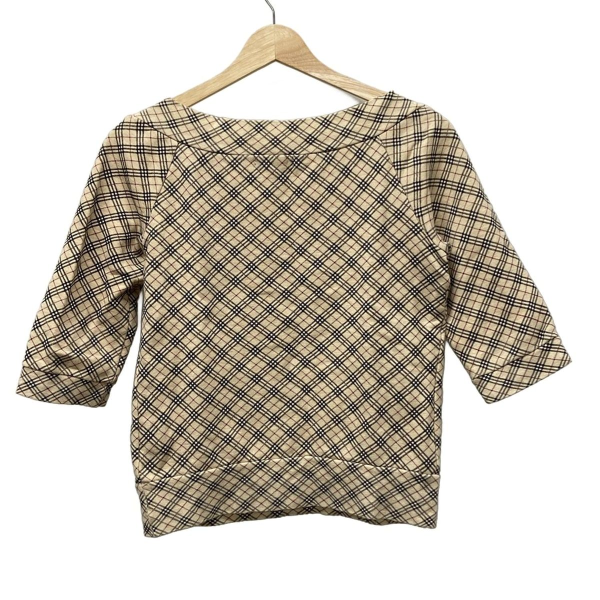 Burberry Blue Label バーバリーブルーレーベル 七分袖カットソー サイズ38 M レディース - ベージュ×黒×マルチ チェック柄