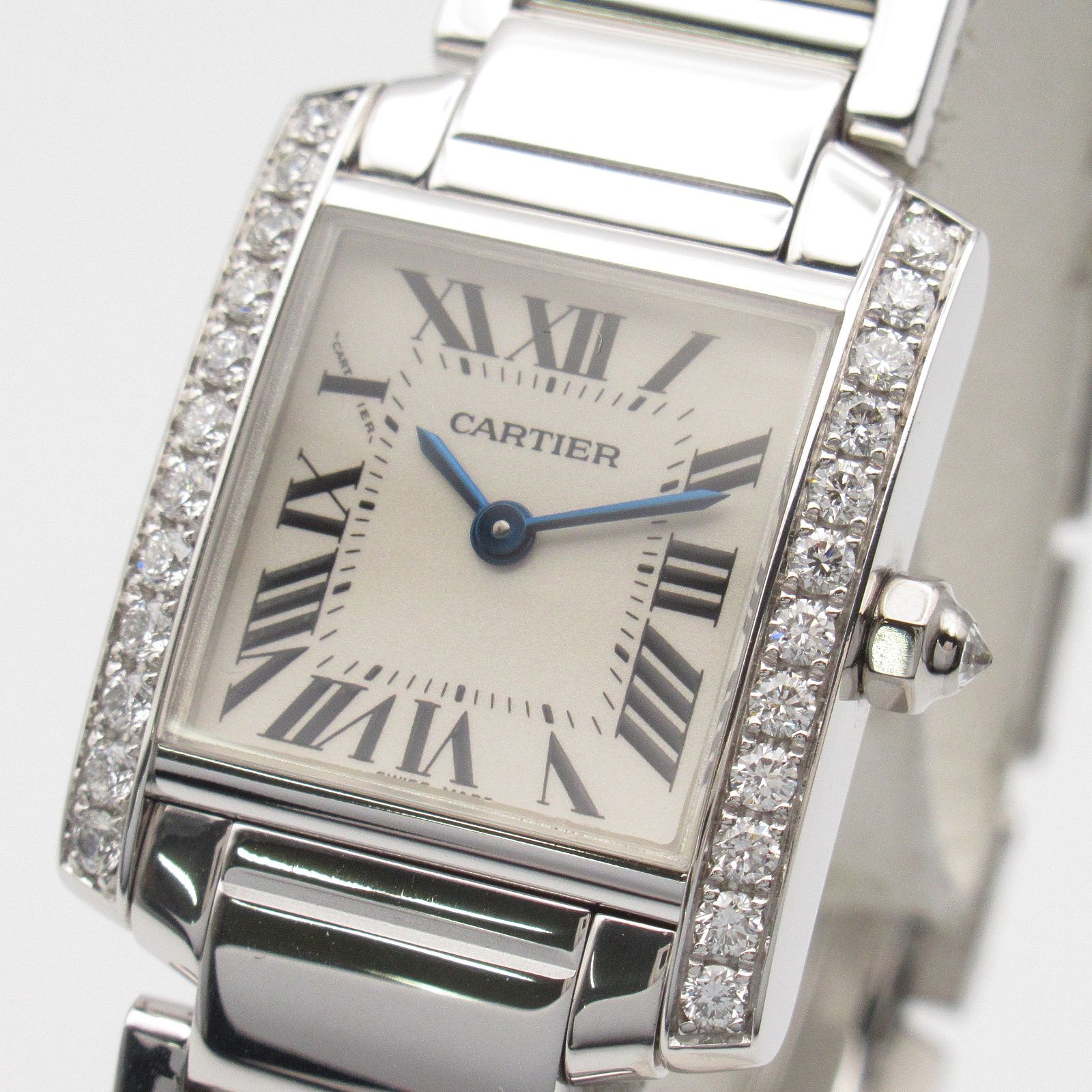 カルティエ タンクフランセーズ ダイヤベゼル 腕時計 中古)CARTIER カルティエ タンク フランセーズ MM W4TA0009 ベゼル