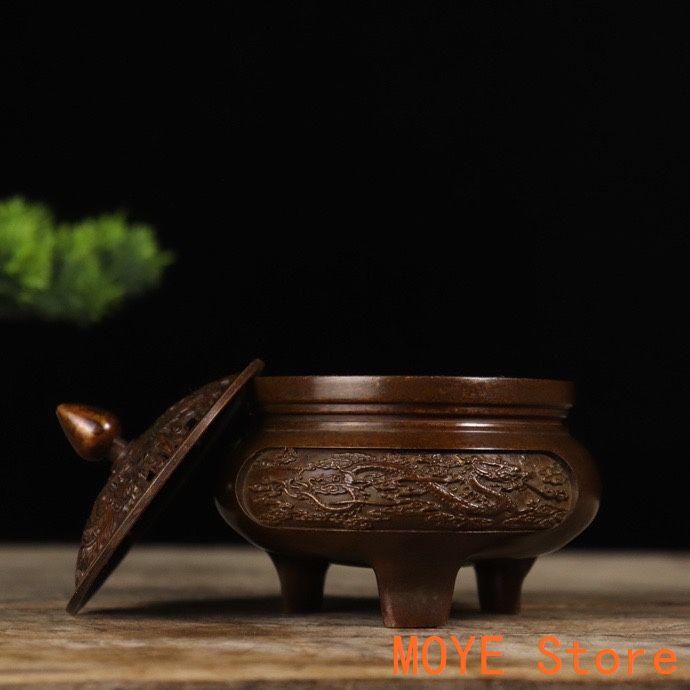 銅器 三足龍鳳薫炉 茶台薫香炉 茶道具 香道具 装飾品 工芸品 置物 銅器 三足龍鳳彫花薫炉 茶台薫香炉 茶道具 香道具 装飾品 工芸品