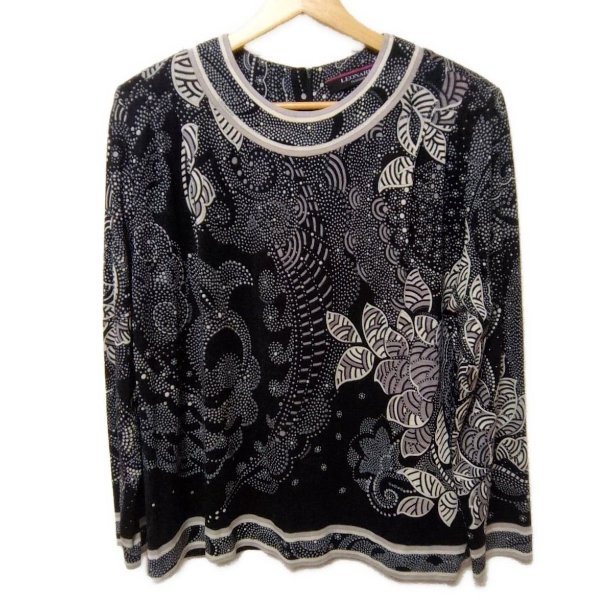 レオナール LEONARD 黒×アイボリー レディース 花柄/シースルー/春・秋物 コート LEONARD - LEONARD(レオナール) コート サイズ13R レディース - 黒