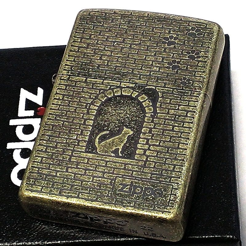 ZIPPO ネコ CAT ジッポライター レンガ 真鍮メッキ 猫 ゴールド 