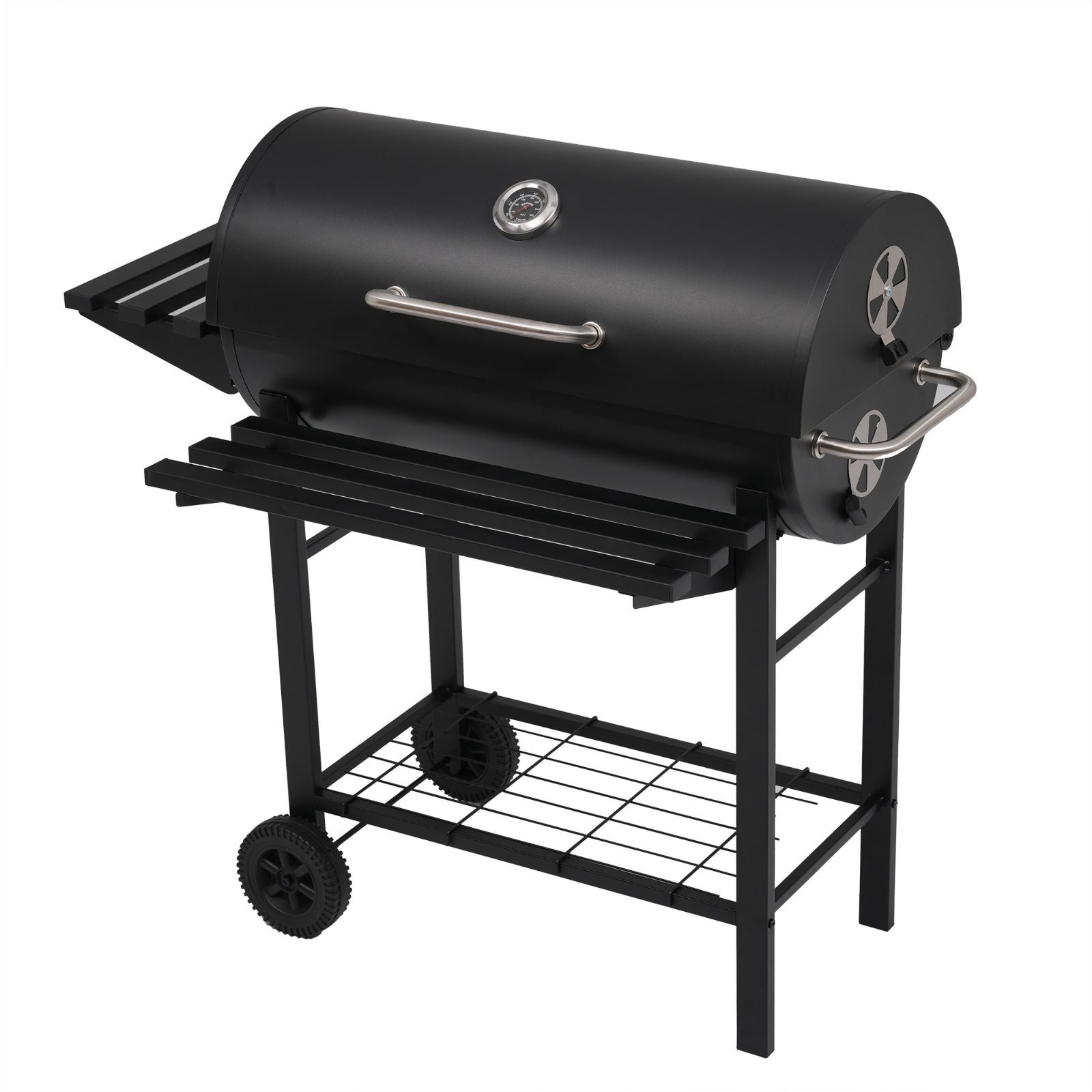 大人数バーベキューコンロ ・グリル スチール製 黒 スタンダード バーベキューコンロ グリル 大型 8-12人用 バレル式 焼き網 温度