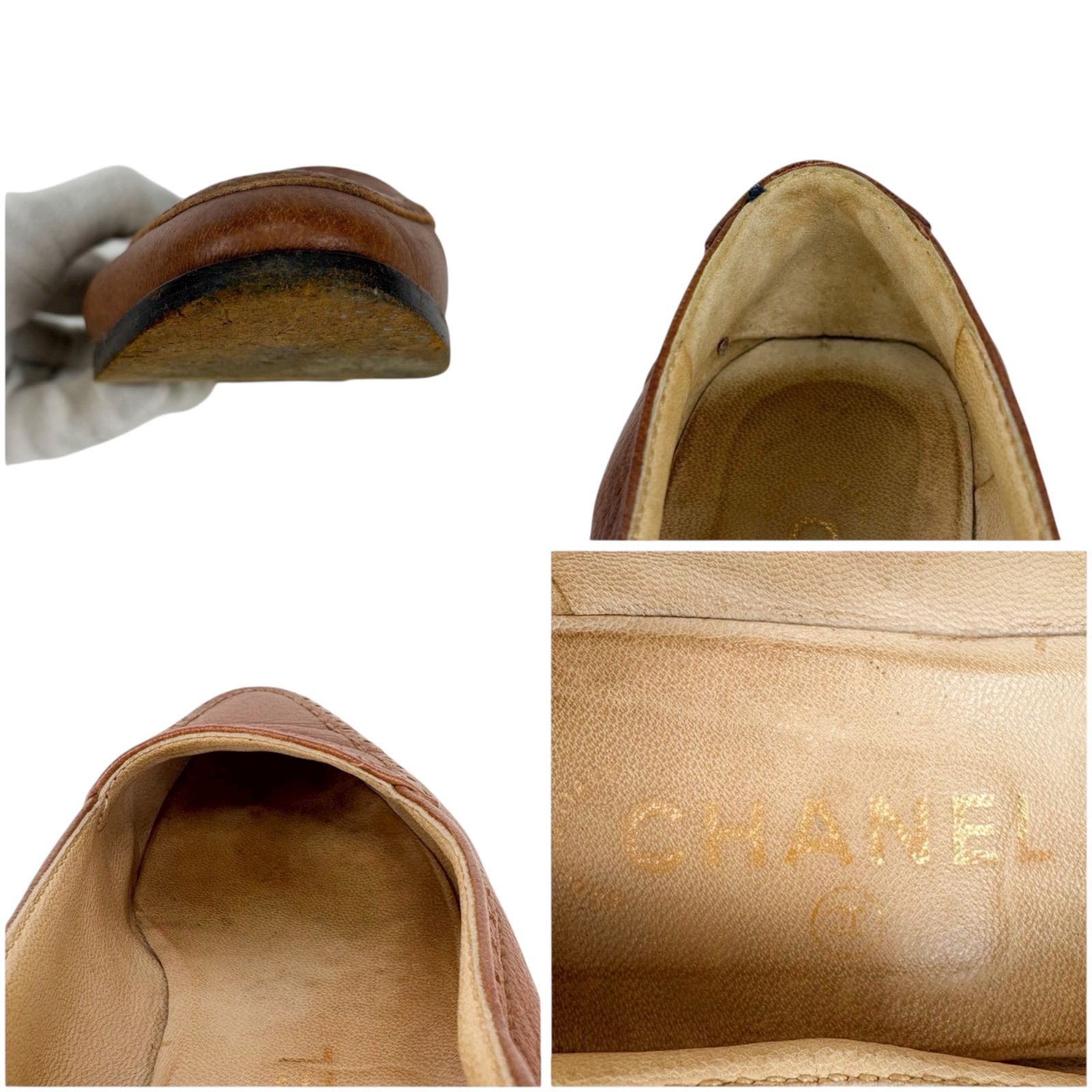 シャネル CHANEL ココマーク ステッチ ローファー ブラウン レザー 36ハーフ 23.5cm KIN-KAAI_COM