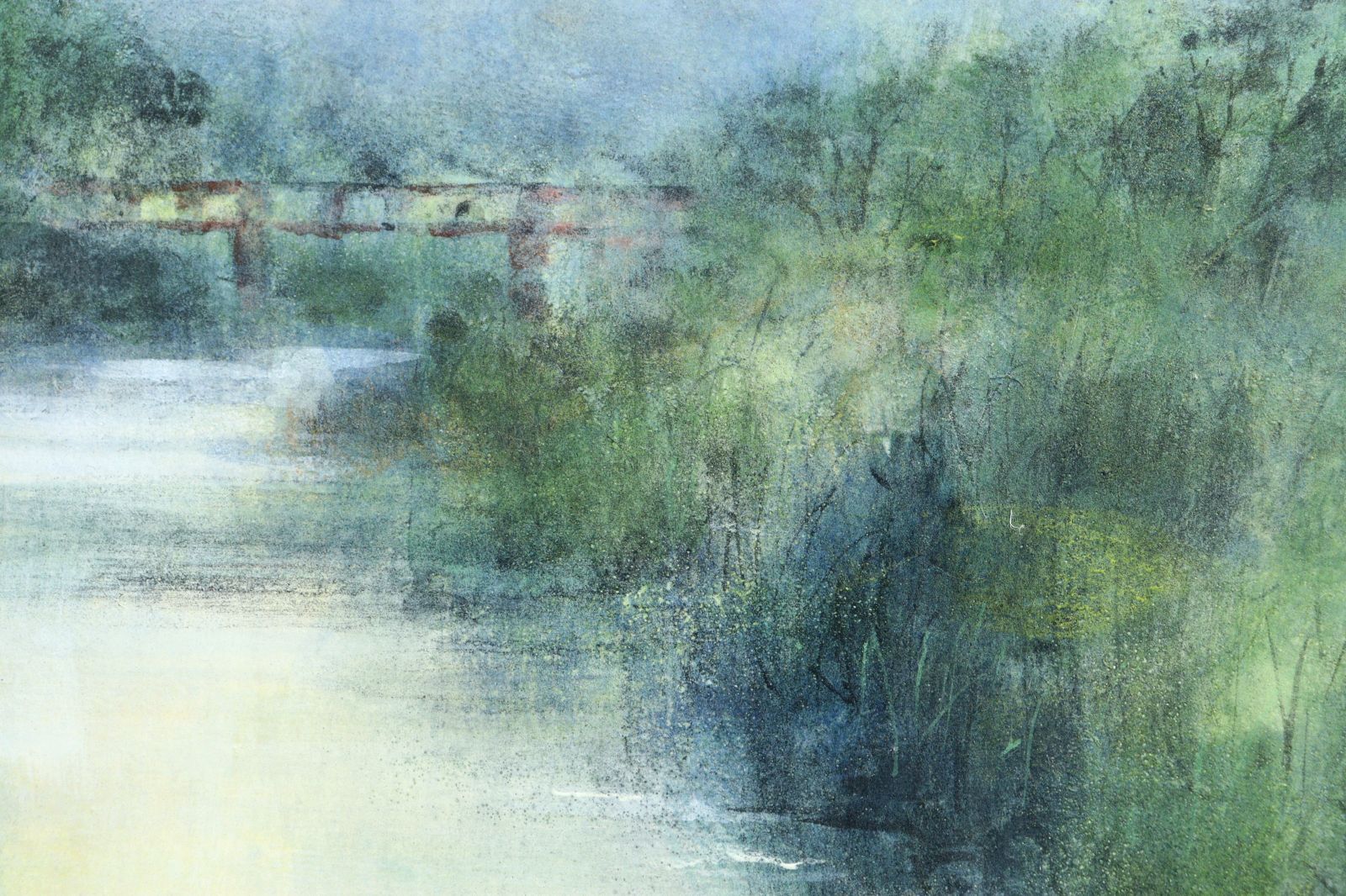 曲子明良 「川の畔」肉筆日本画8号 共シール 風景画 唐物 骨董