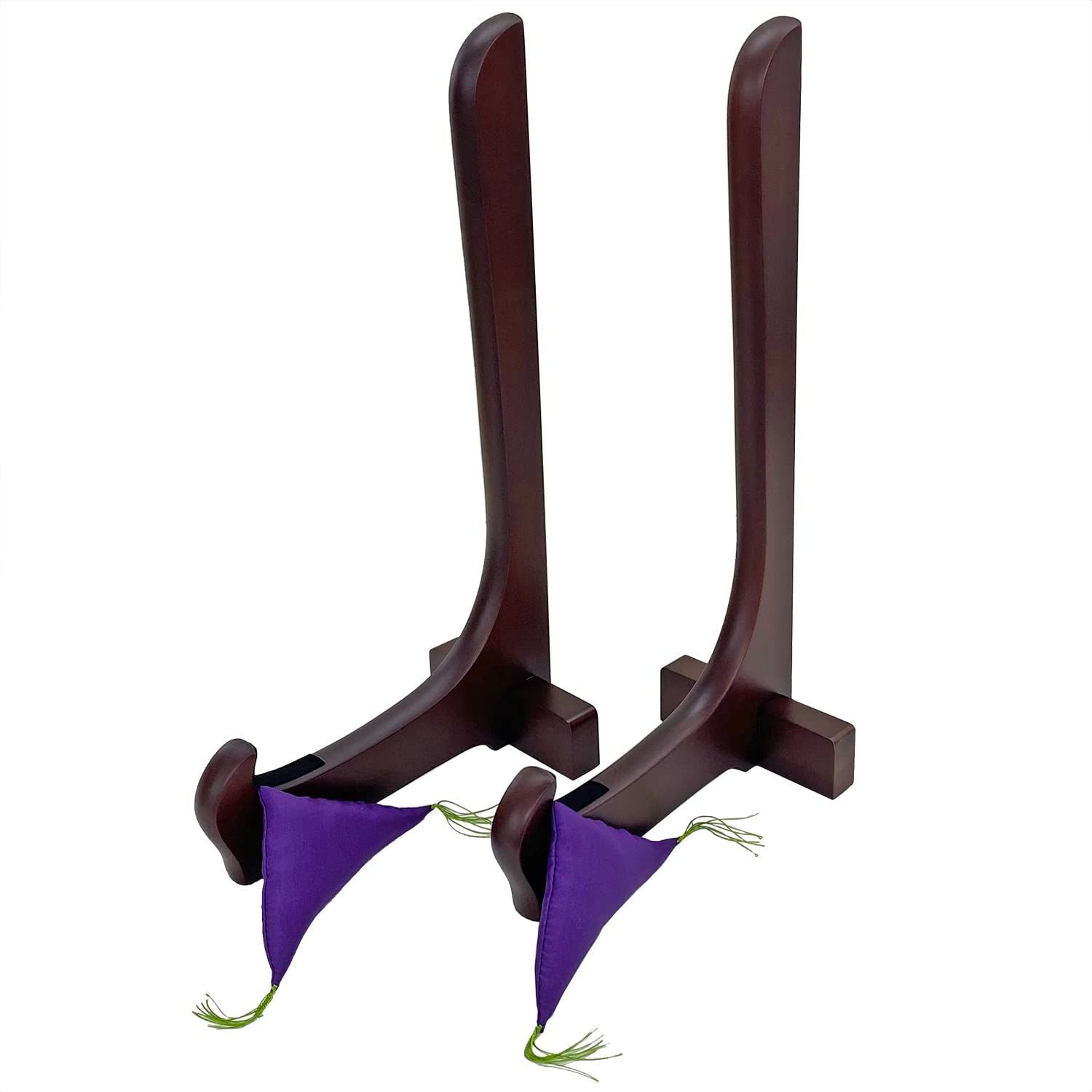 Size:【額ふとん(紫)付き】額立て/皿立て GT22セピア 高さ350ミリ 二本組木製額立 【額ふとん(紫)付き】GT22セピア 額立て/皿立て 高さ350ミリ 二本組木製額立