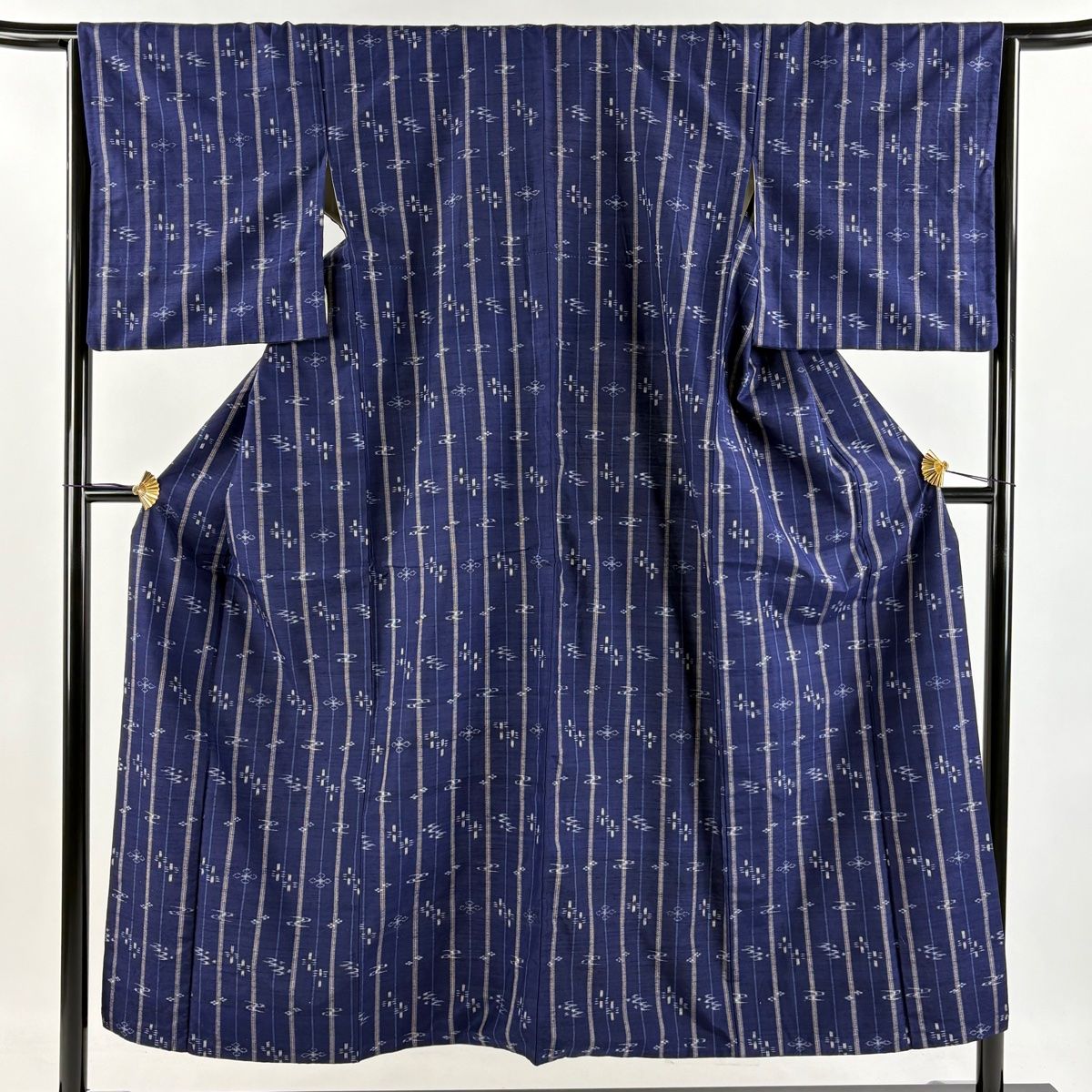 小紋 美品 秀品 変わり市松 草花 ぼかし 黒 袷 身丈150.5cm 裄丈66cm M 正絹 【中古】 小紋 身丈161cm 裄丈64cm M 袷 袋帯セット やまと 花唐草 茶紫 正絹