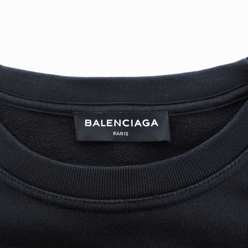 バレンシアガ BALENCIAGA 17AW Homme Sweatshirt オム スウェット シャツ トレーナー ボーダー 刺繡 ロゴ  オーバーサイズ M ブラック 黒 イエロー 黄 485947 TWK22 国内正規