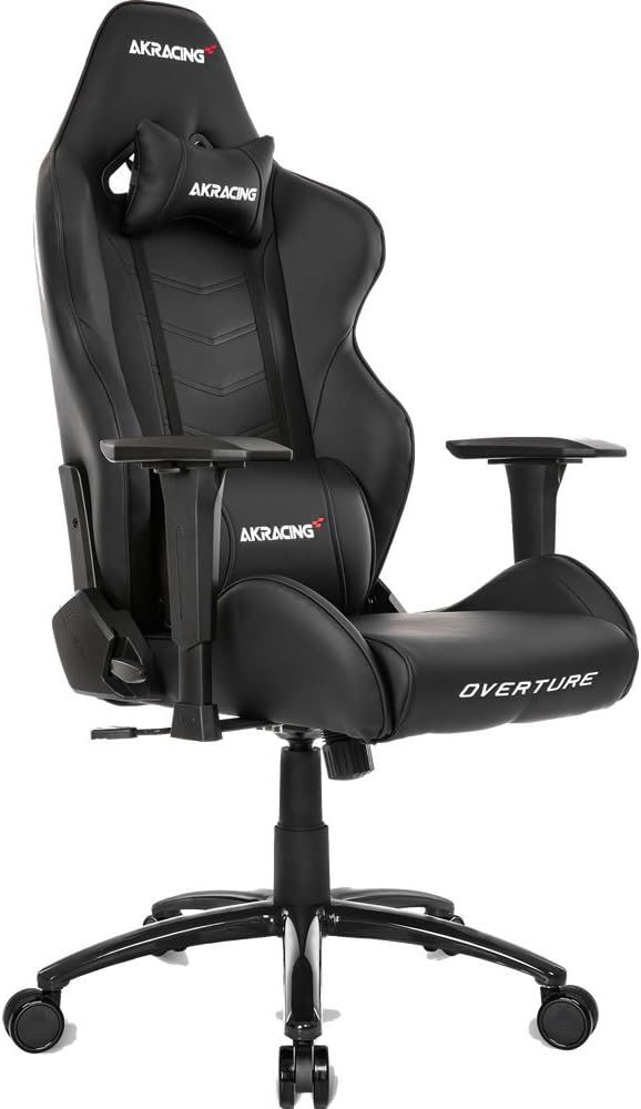AKRACING ゲーミングチェア デスクチェア ブラック 黒 OVERTURE 高耐久PUレザー 180度リクライニング 在宅 リモート 5年保証