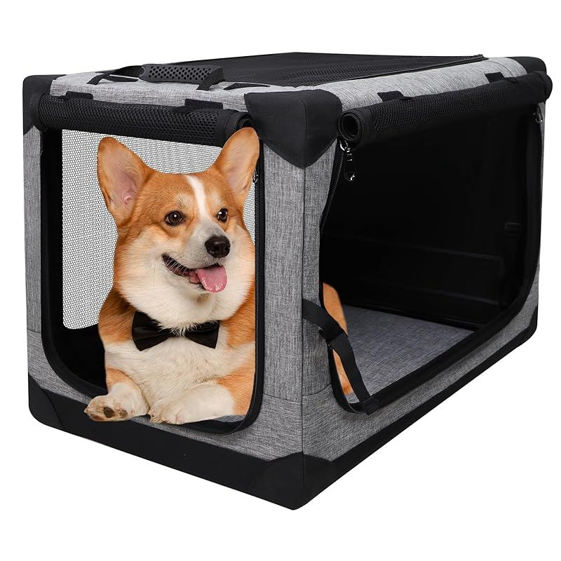 Totoro ball 折りたたみペットケージ 犬ケージ 犬用クレート 猫用キャリー カート 犬 車用ケージ 持ち手付き 犬猫兼用 折りたたみ簡単 室内休憩 急な来客時 アウトドア 病院 キャンプに大活躍 M グレー