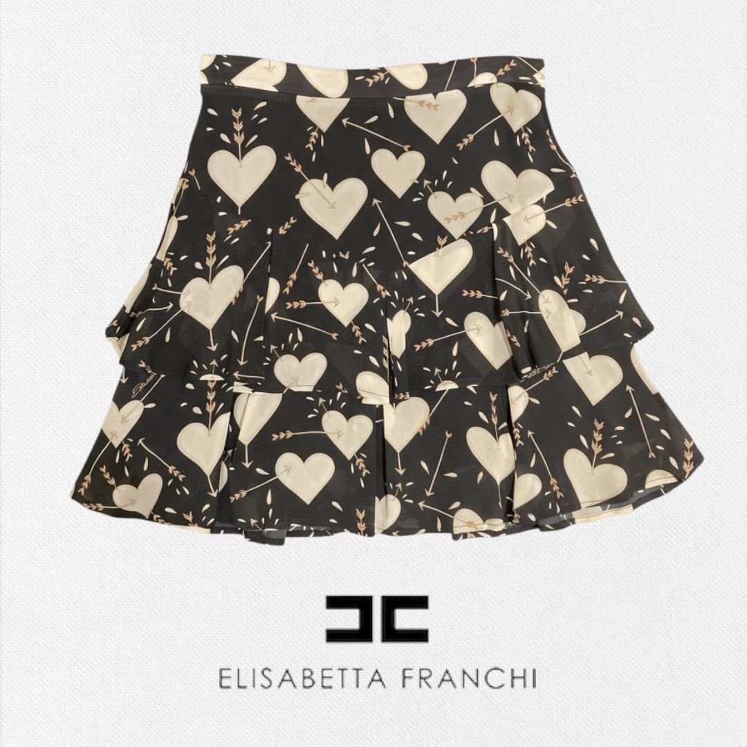 エリザベッタフランキ ELISABETTA FRANCHI リボンスカート 40 サイズ ブラック レディース ハートフリルスカート イタリア製