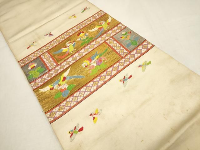 平和屋着物○龍村平蔵製 六通柄 本袋帯 木画インコ 金銀糸 正絹