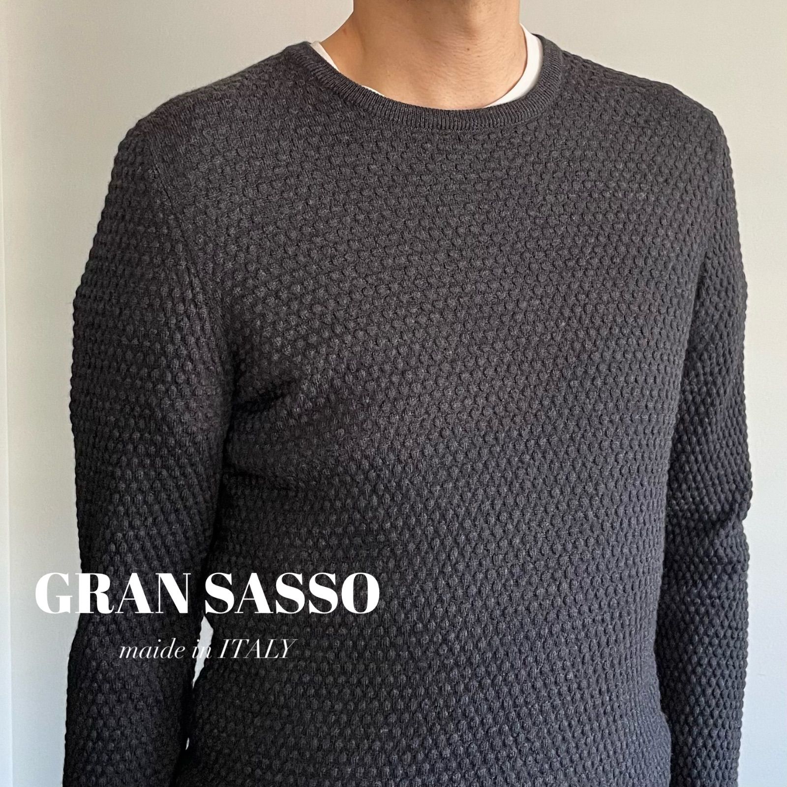 GRAN SASSO / ウール 12ゲージ ポップコーン編み クルーネックニット 