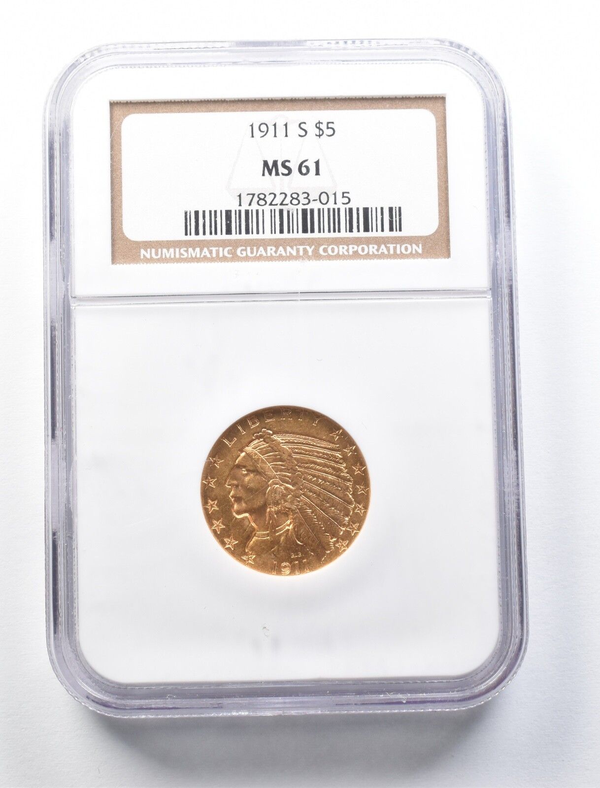 1911S 5ドル インディアンヘッド ゴールド ハーフイーグル MS61 NGC *0966