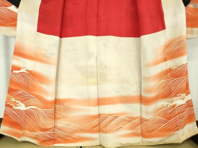 平和屋本店□極上 アンティーク 大正ロマン 振袖 刺繍 飛鶴 宝船 黒地  