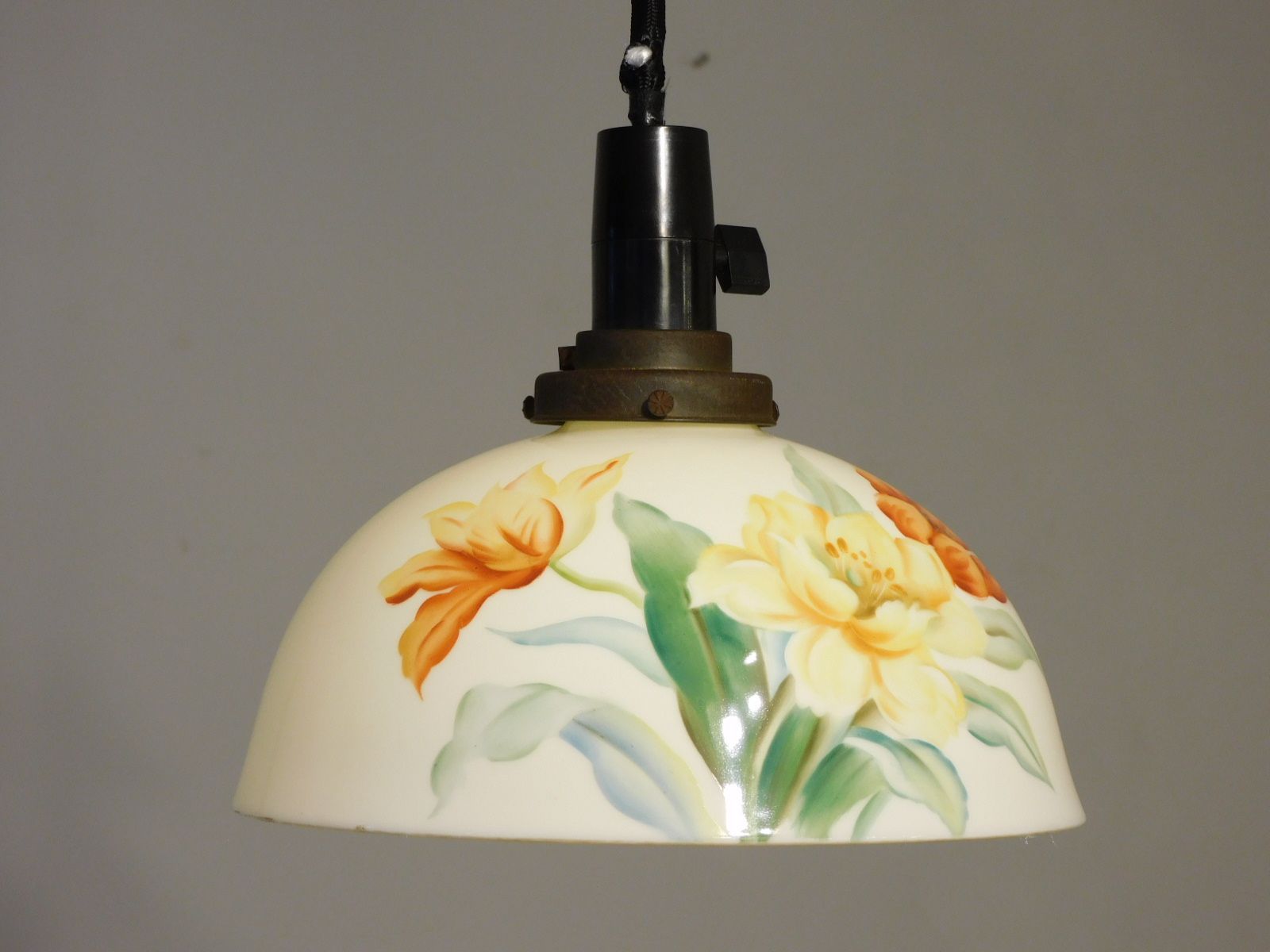 日陶 ノリタケ アールデコ 花の図 電笠 HK-a-05612 アンティーク 電傘 ランプシェード 照明 シーリングライト ノリタケ