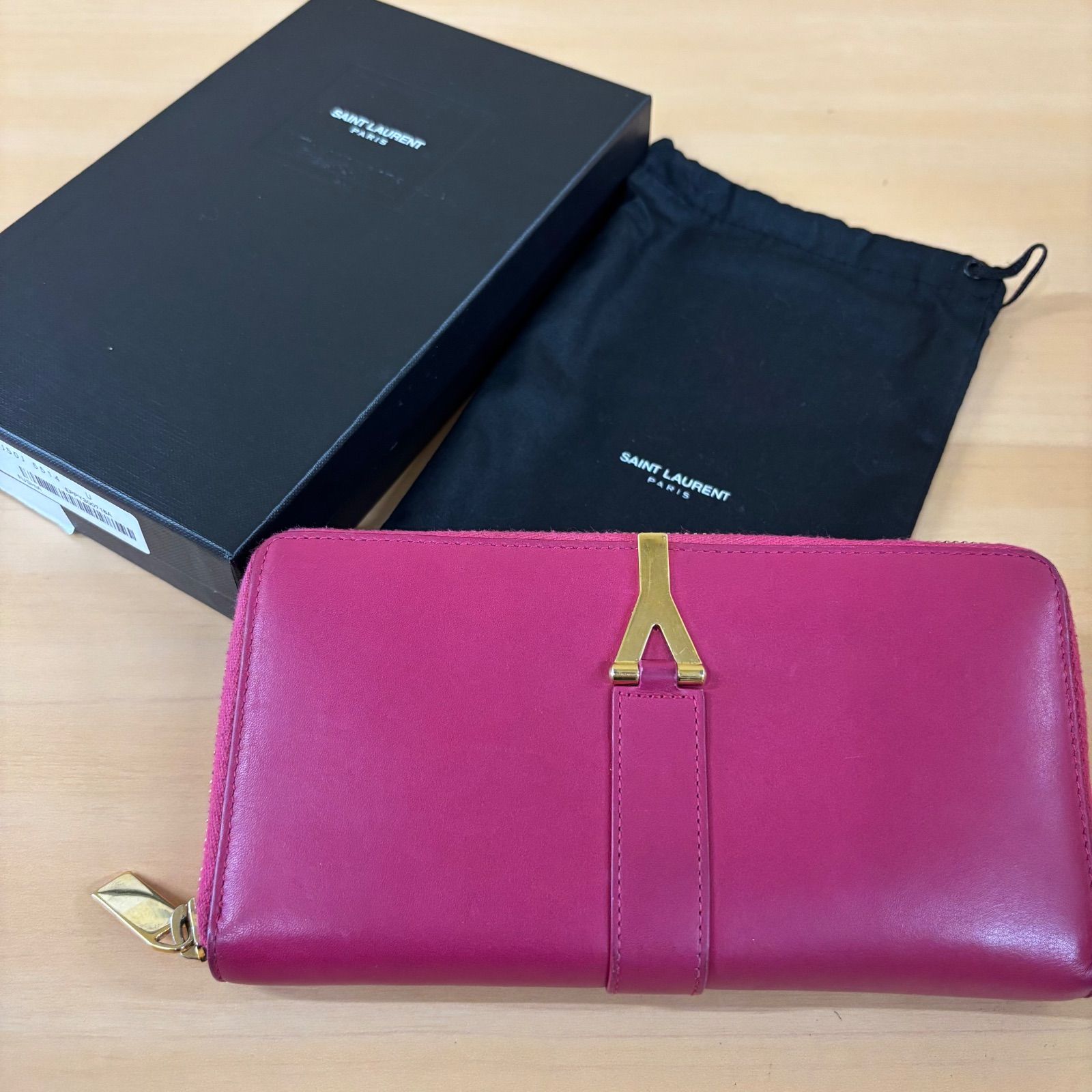 ◎SAINT LAURET サンローラン 長財布 財布 ピンク ゴールド金具 レザー 