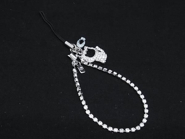 ■美品■ SWAROVSKI スワロフスキー ラインストーン キャット 猫 キーホルダー キーリング チャーム シルバー系×ブルー系 DK2248