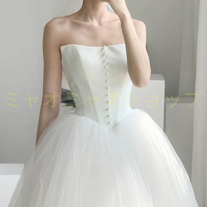 優しい ウェディングドレス ドレス フォーマルドレス ウエディング エレガント パーティードレス 花嫁ロングドレス ワンピース結婚式 チューブトップ ミモレ丈 フ ふんわり シフォン 1336