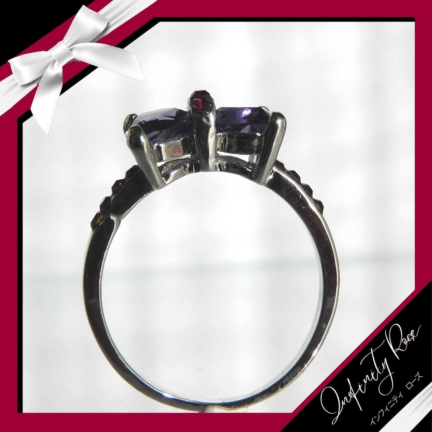 1038）11号 パープルリボン大人可愛いシックなカラースワロリング 指輪 - メルカリ