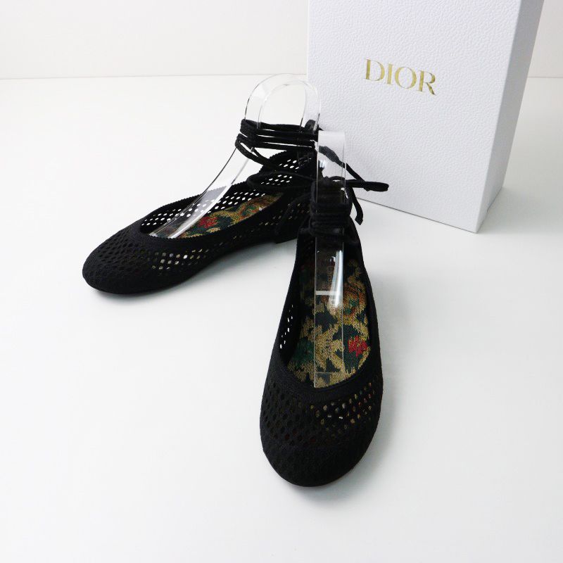 クリスチャンディオール Christian Dior メッシュフラットシューズ 38.5|ブラック バレリーナ 25.5cm 2400014418545