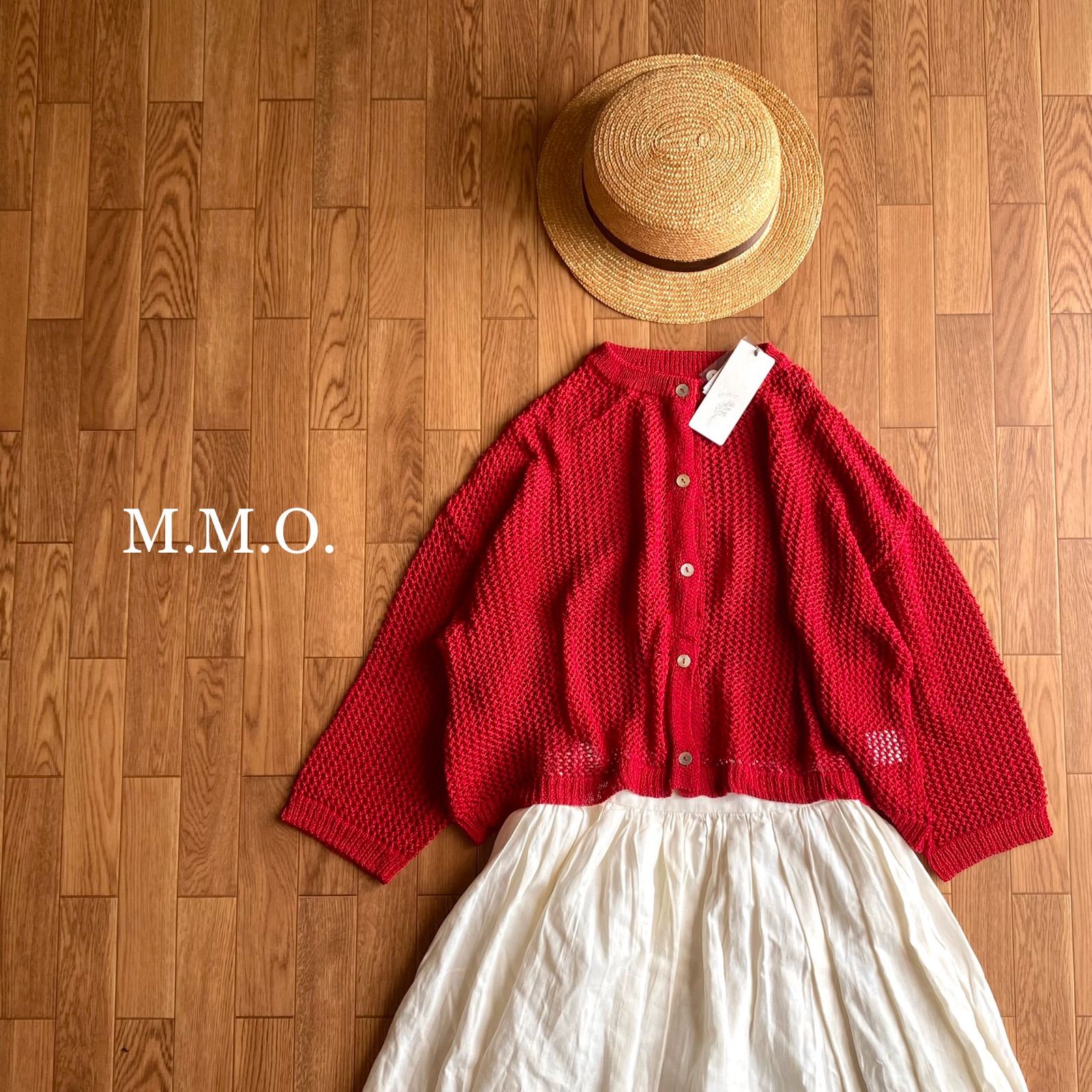 M.M.O. ざっくり メッシュ編み カーディガン レッド - メルカリ