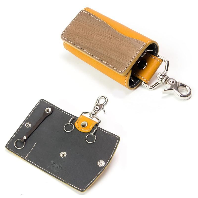 【新着商品】Key cover SK キーケース 鍵 キーカバー キーレス スマートキー メンズ レディース 本革 天然木 ウッド レザー 日本製 (マスタード)