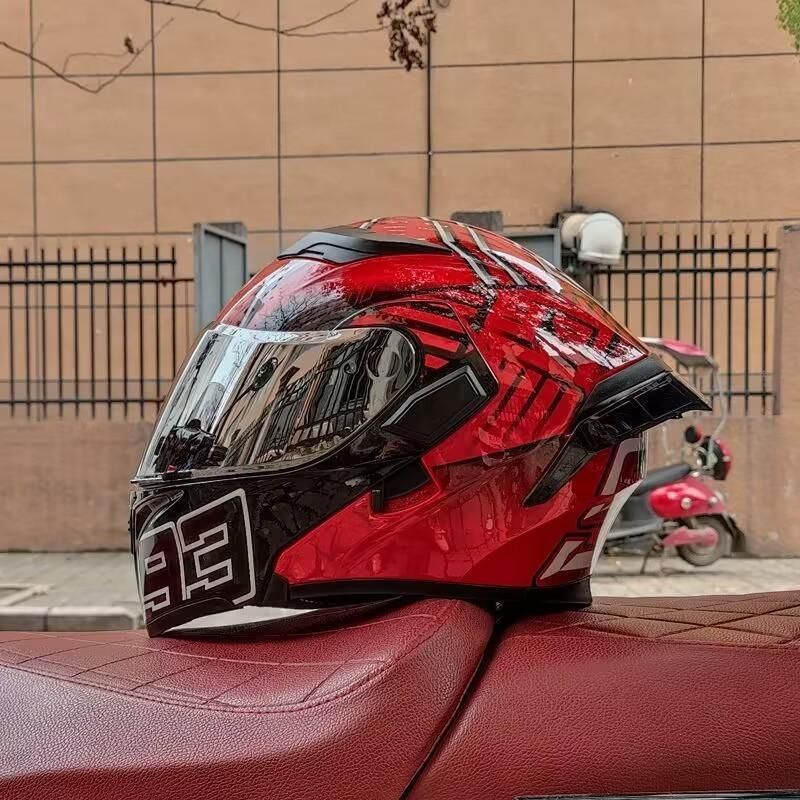 バイク フリップアップ ダブルレンズ オンロード フルフェイスヘルメット赤柄１
