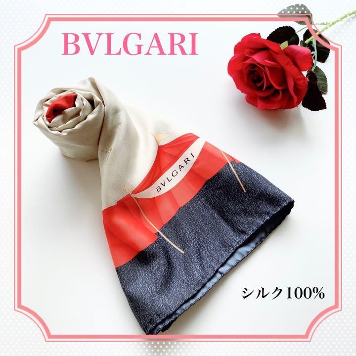 【正規品】BVLGARI ブルガリ スカーフ シルク ネイビー×レッド 気球柄